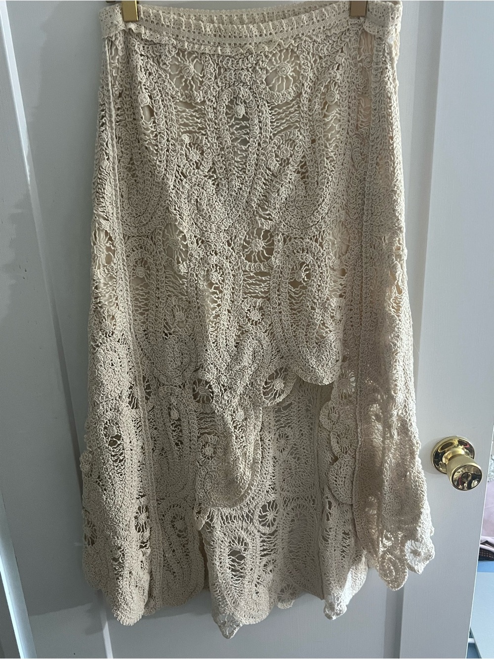 POL NWT boutique find-Boho Crochet Midi Skirt High Low in Cream